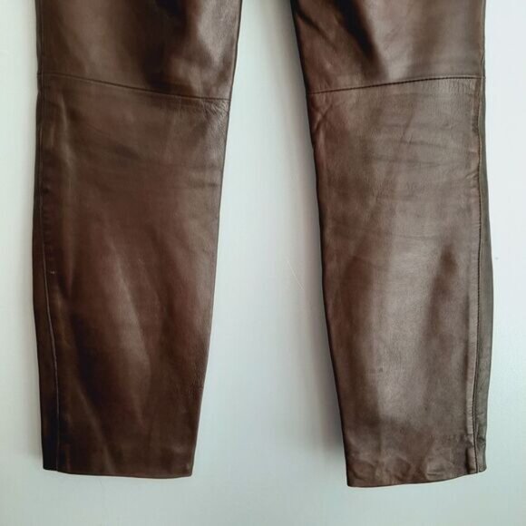 TARA JARMON Paris Soft Genuine Leather High Waist Pants Brown Sz S - Picture 11 of 16